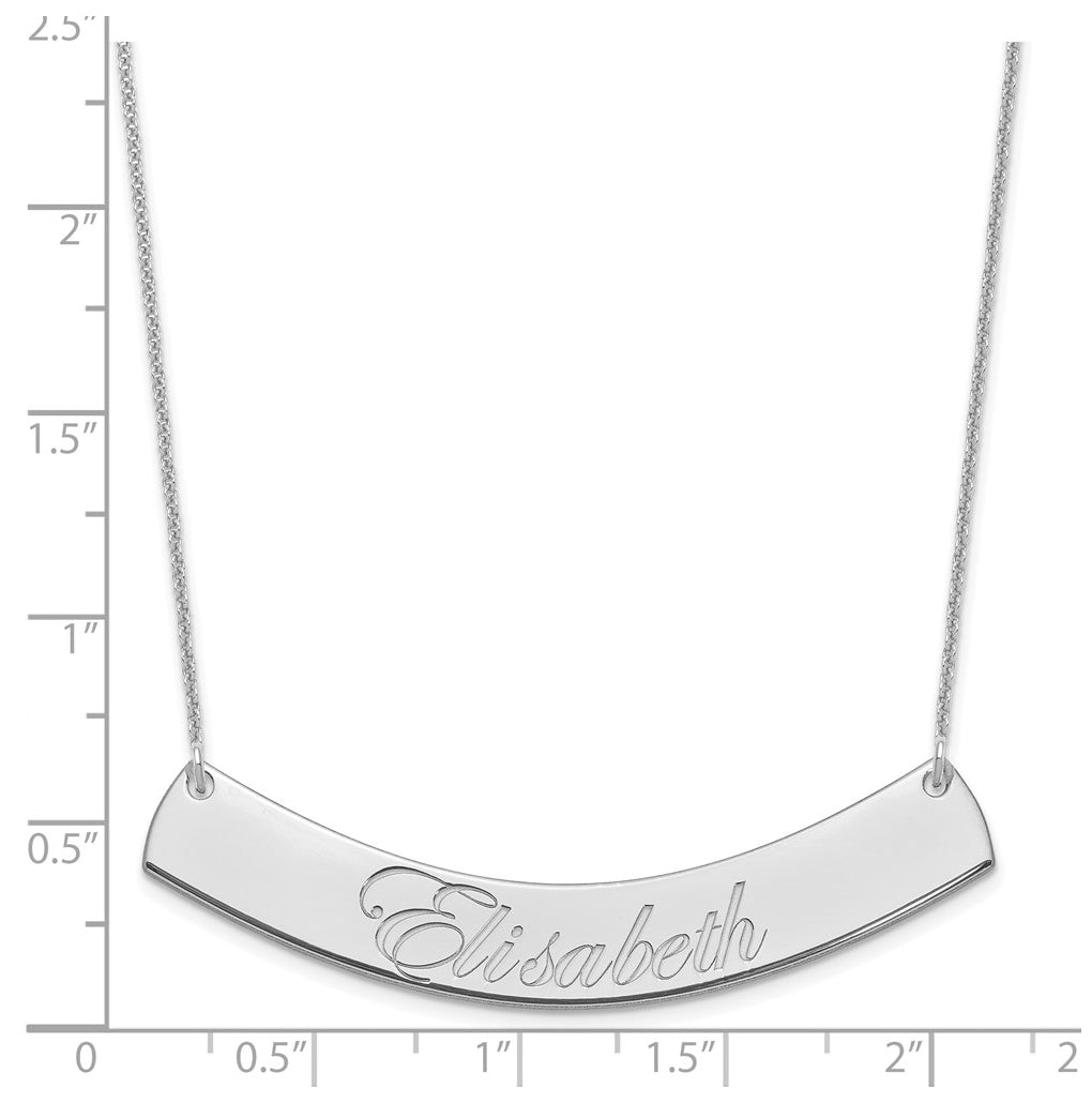 14K Yellow Or White Or Rose Gold Large EDWARDIAN SCRIPT Curved Bar Necklace – Elegant Jewelry Gift for Birthday, Anniversary, Engagement, Wedding