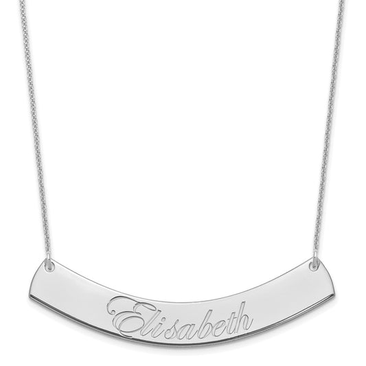 10K White Gold Large Polished Curved Edwardian Script Bar Necklace
