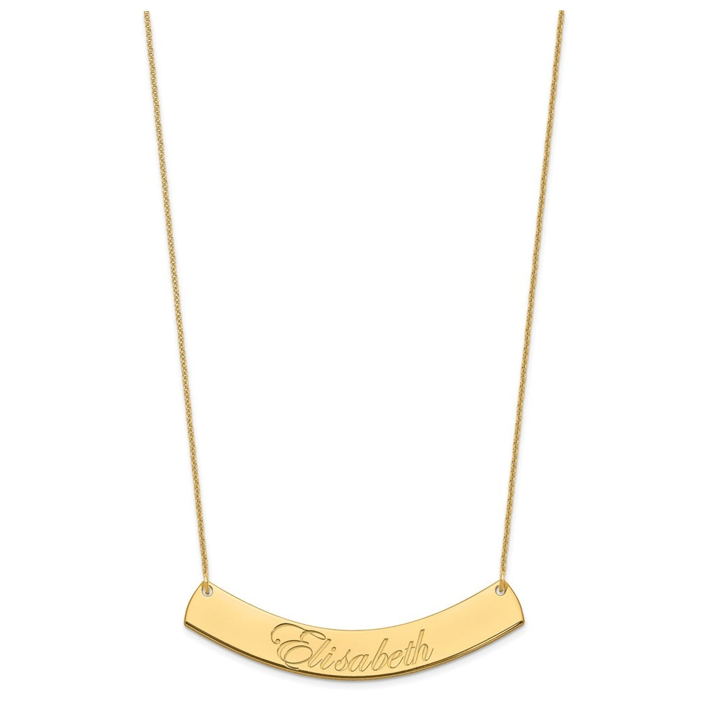 14K Yellow Or White Or Rose Gold Large EDWARDIAN SCRIPT Curved Bar Necklace – Elegant Jewelry Gift for Birthday, Anniversary, Engagement, Wedding