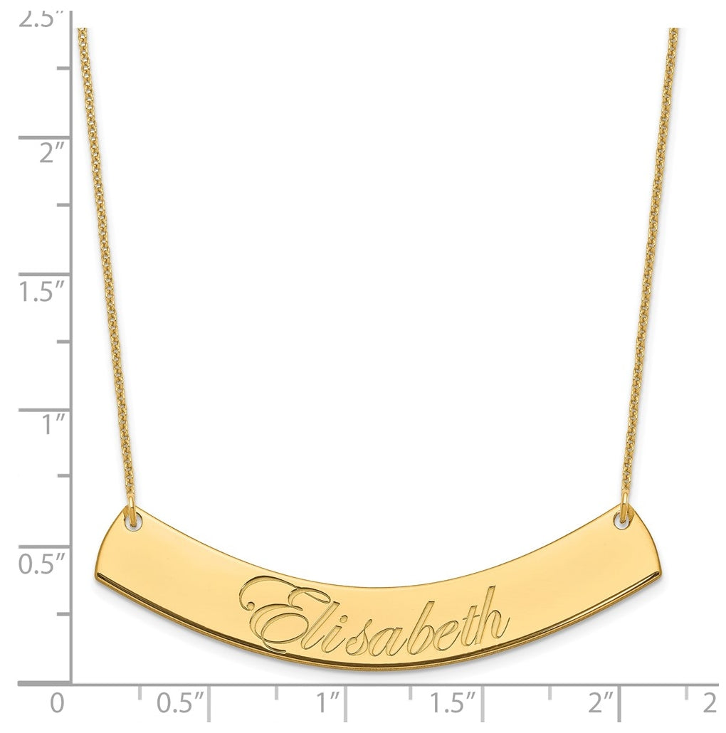 14K Yellow Or White Or Rose Gold Large EDWARDIAN SCRIPT Curved Bar Necklace – Elegant Jewelry Gift for Birthday, Anniversary, Engagement, Wedding