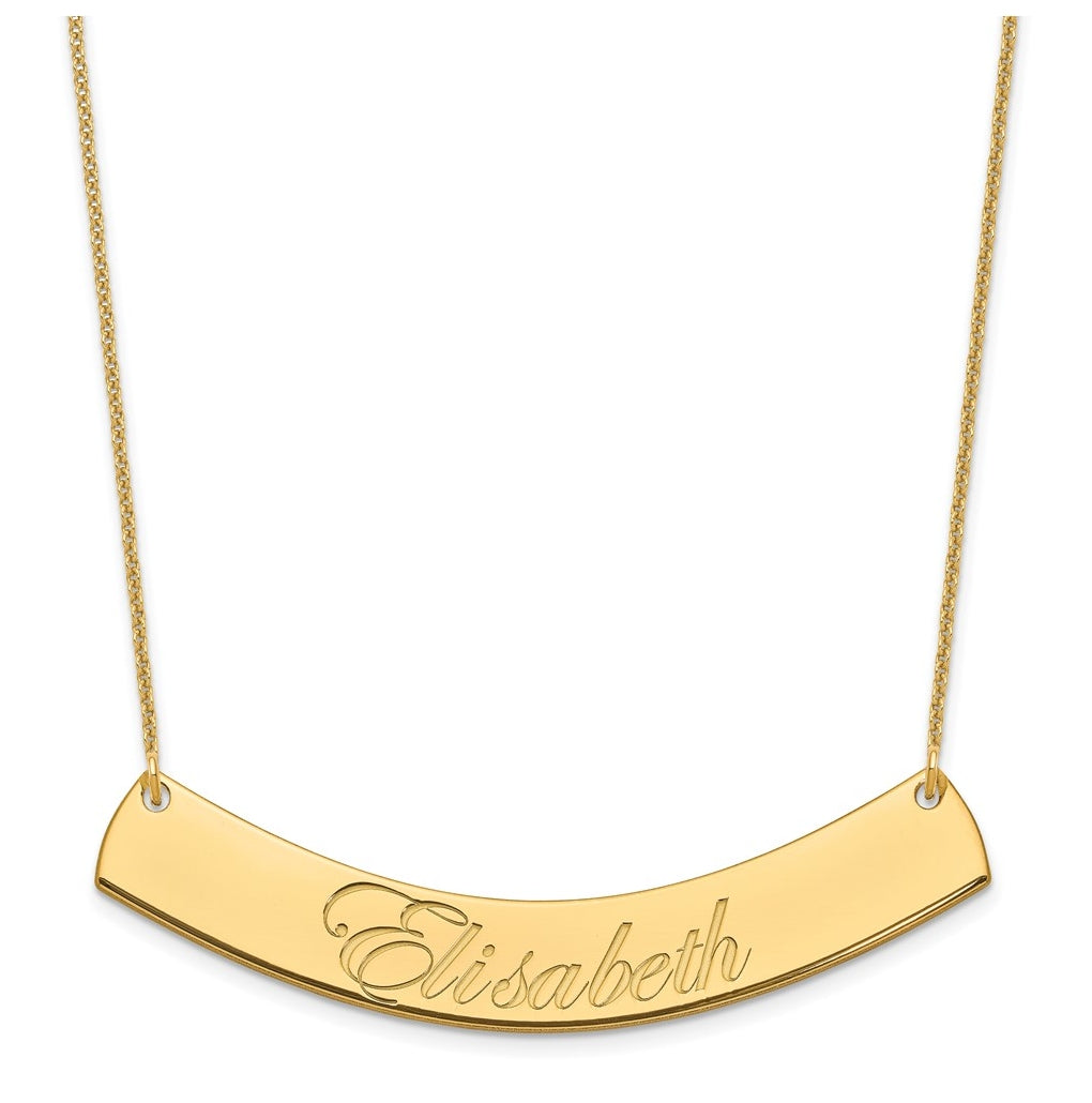 14K Yellow Or White Or Rose Gold Large EDWARDIAN SCRIPT Curved Bar Necklace – Elegant Jewelry Gift for Birthday, Anniversary, Engagement, Wedding