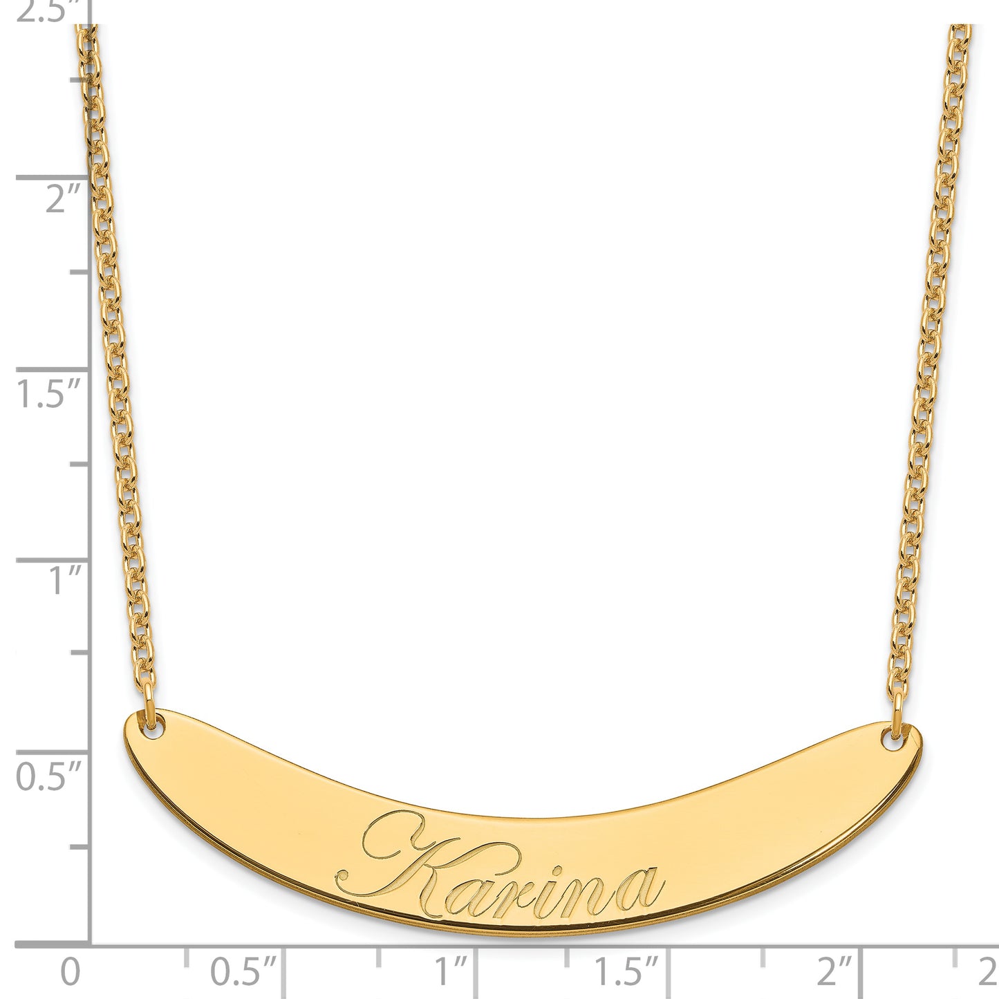 Sterling Silver Gold Plated Large Polished Curved Edwardian Script Bar Necklace
