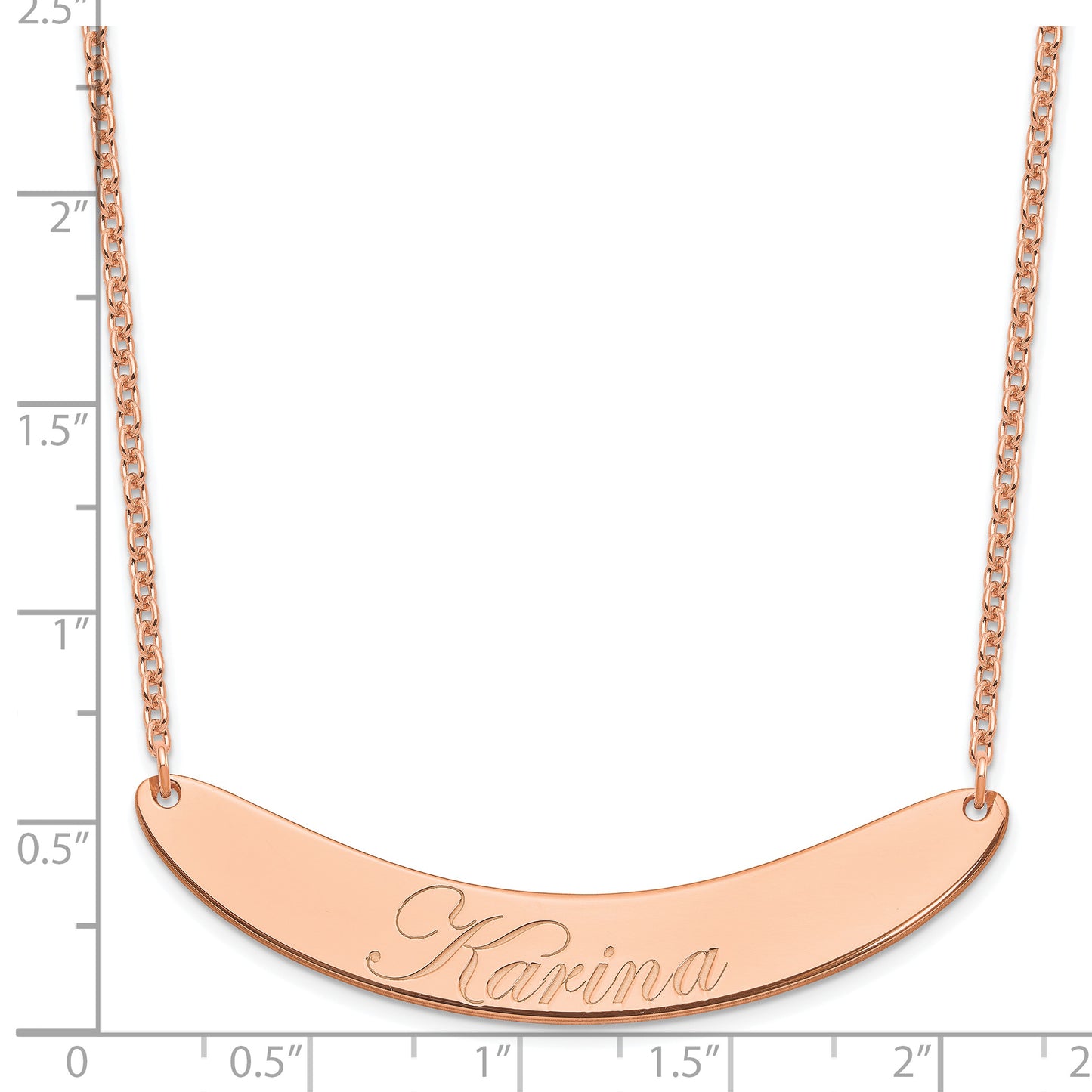 Sterling Silver Rose Gold plated Large Polished Curved Edwardian Script Bar Necklace