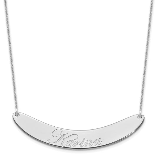10K White Gold Large Polished Curved Edwardian Script Bar Necklace