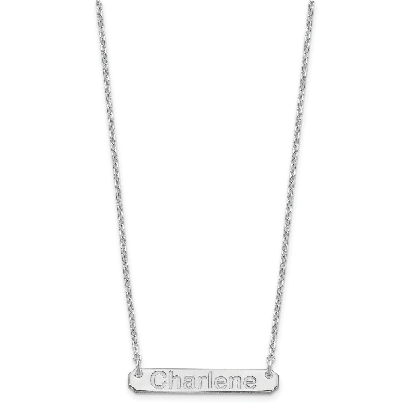 Sterling Silver Rhodium plated Small Polished Arial Rounded Bar Necklace