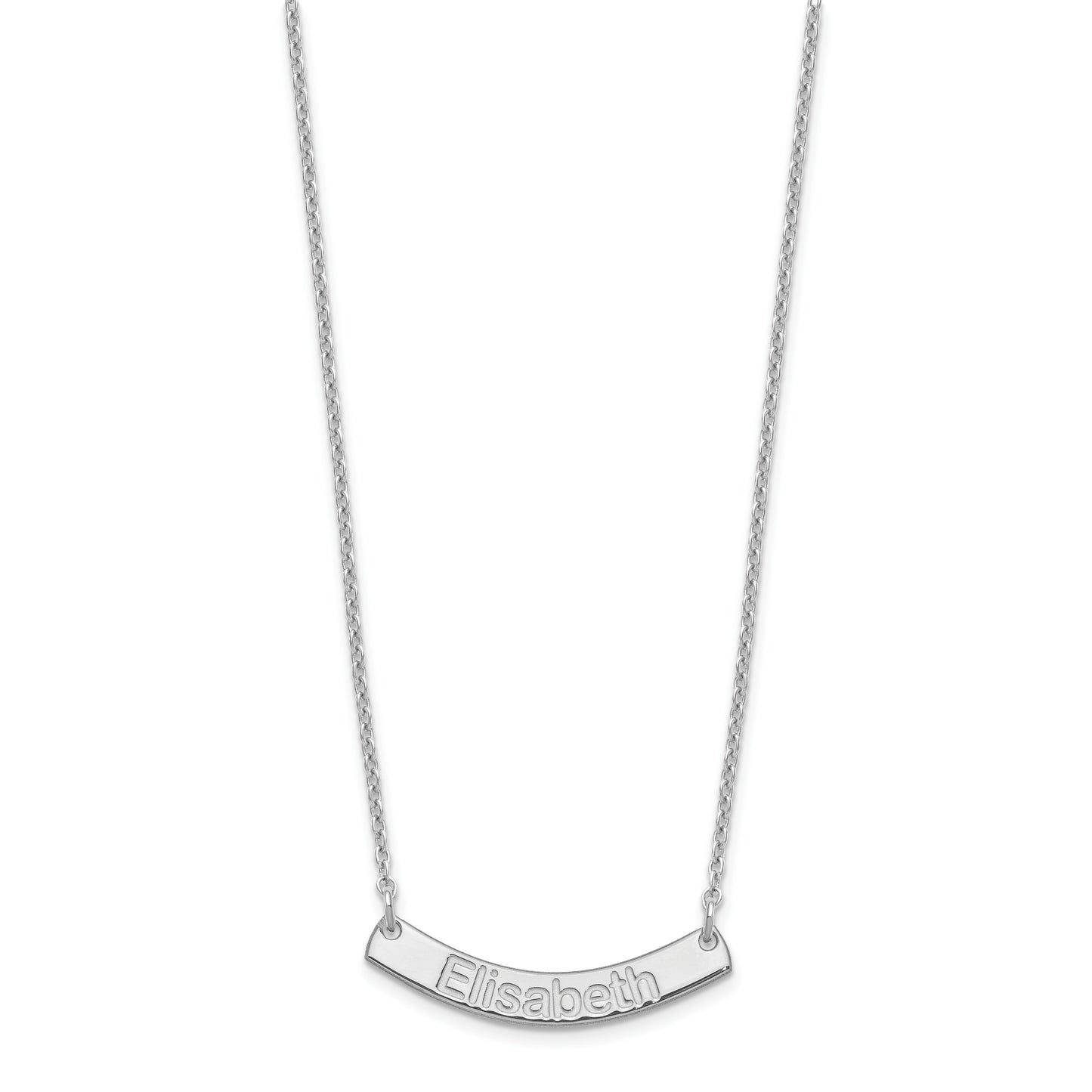Sterling Silver Rhodium plated Small Polished Curved Arial Rounded Bar Necklace