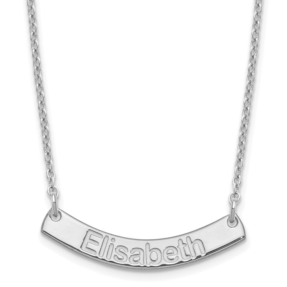 Sterling Silver Rhodium plated Small Polished Curved Arial Rounded Bar Necklace