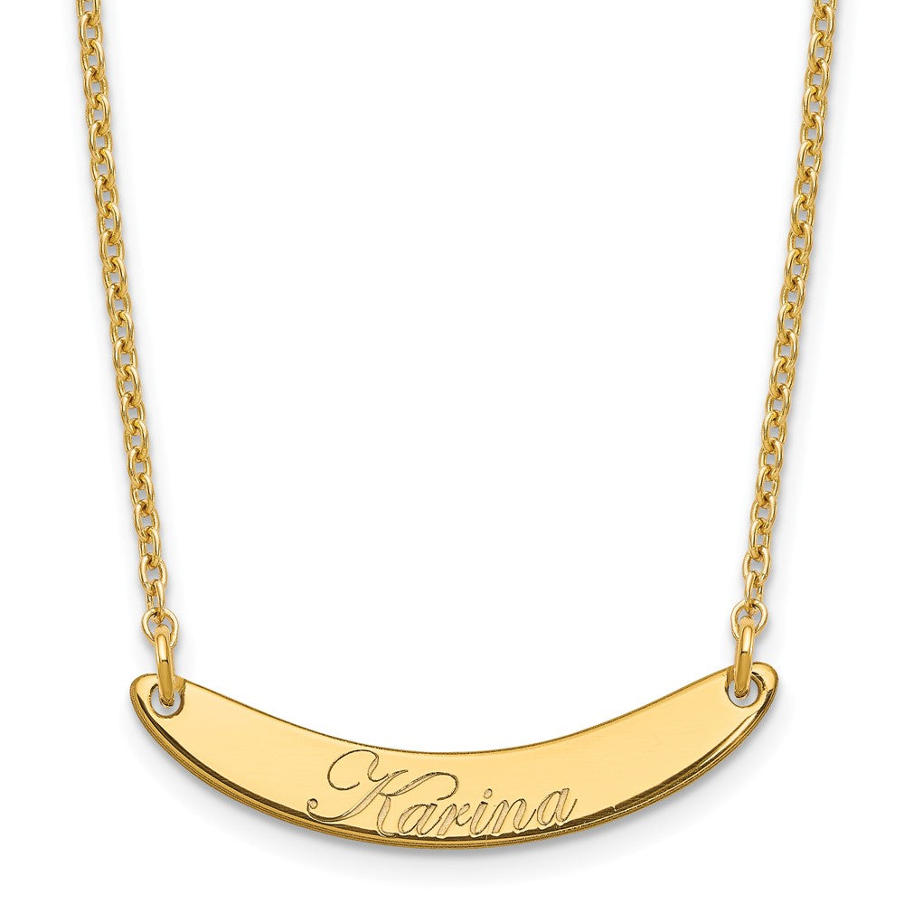 Sterling Silver Gold Plated Small Polished Curved Edwardian Script Bar Necklace