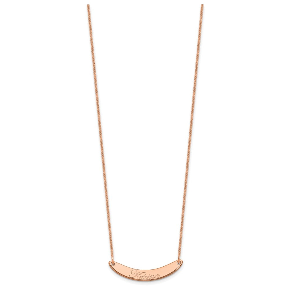 14K Yellow Or White Or Rose Gold Small EDWARDIAN SCRIPT Curved  Bar Necklace – Elegant Jewelry Gift for Birthday, Anniversary, Engagement, Wedding
