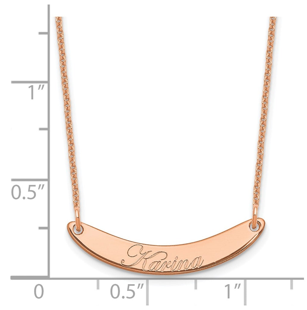 14K Yellow Or White Or Rose Gold Small EDWARDIAN SCRIPT Curved  Bar Necklace – Elegant Jewelry Gift for Birthday, Anniversary, Engagement, Wedding