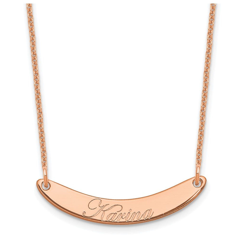 14K Yellow Or White Or Rose Gold Small EDWARDIAN SCRIPT Curved  Bar Necklace – Elegant Jewelry Gift for Birthday, Anniversary, Engagement, Wedding