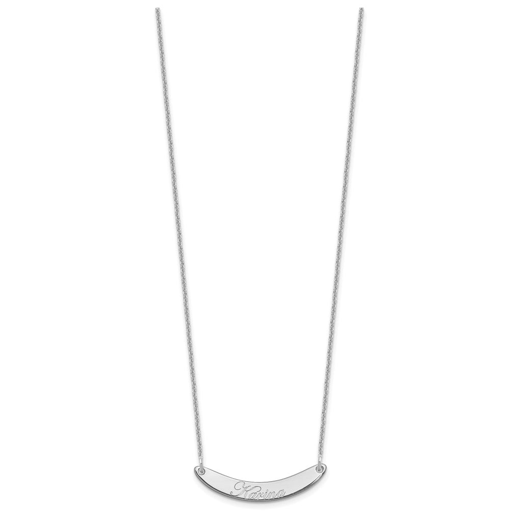 10K Yellow Or White Gold Small EDWARDIAN SCRIPT Curved Bar Necklace – Elegant Jewelry Gift for Birthday, Anniversary, Engagement, Wedding