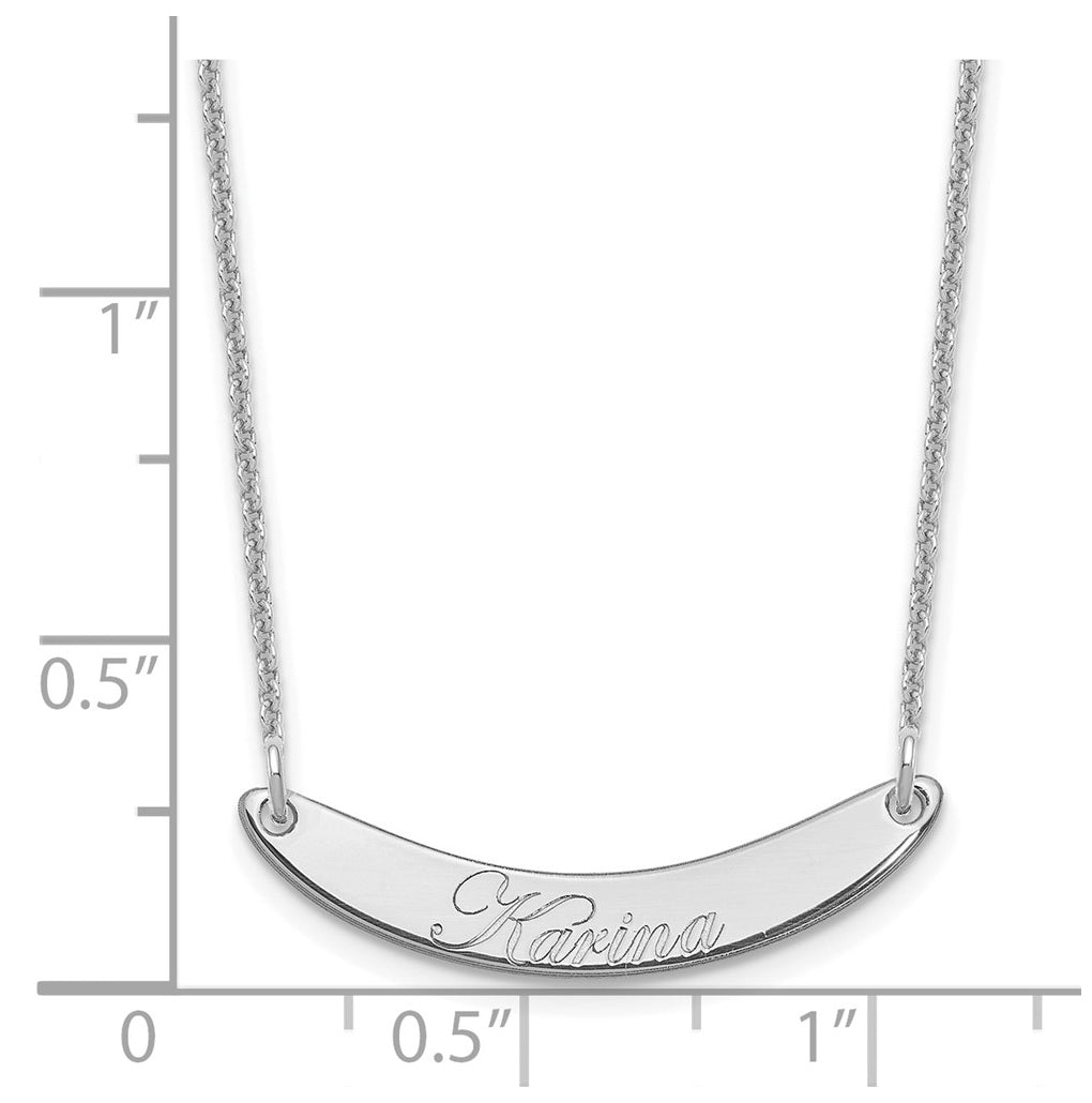 14K Yellow Or White Or Rose Gold Small EDWARDIAN SCRIPT Curved  Bar Necklace – Elegant Jewelry Gift for Birthday, Anniversary, Engagement, Wedding
