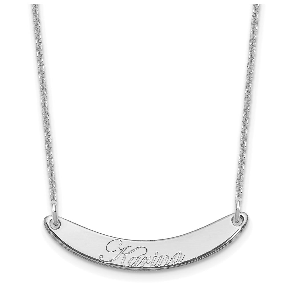 10K Yellow Or White Gold Small EDWARDIAN SCRIPT Curved Bar Necklace – Elegant Jewelry Gift for Birthday, Anniversary, Engagement, Wedding