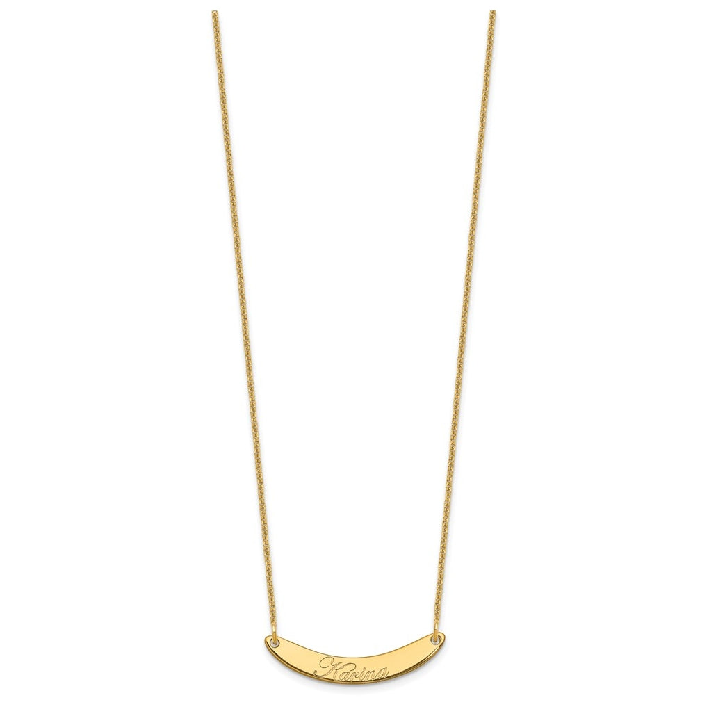 14K Yellow Or White Or Rose Gold Small EDWARDIAN SCRIPT Curved  Bar Necklace – Elegant Jewelry Gift for Birthday, Anniversary, Engagement, Wedding