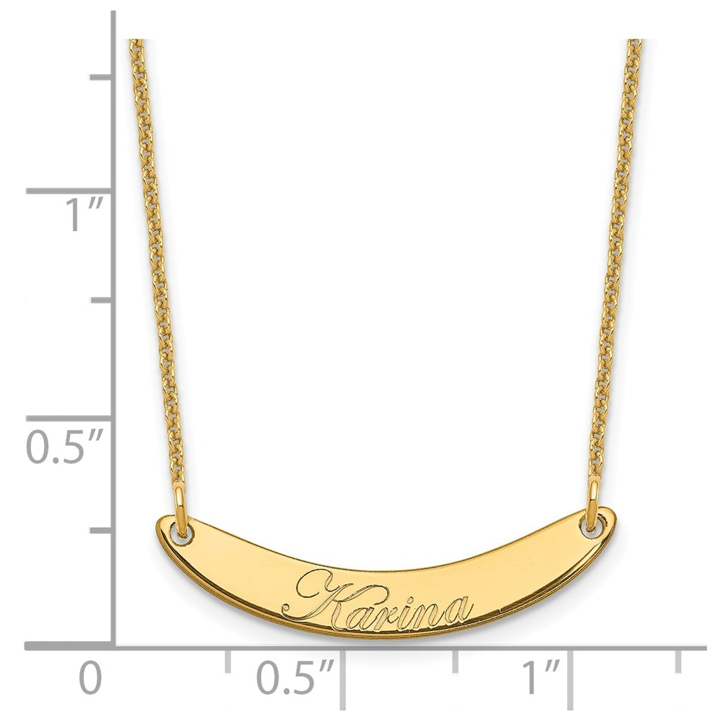 14K Yellow Or White Or Rose Gold Small EDWARDIAN SCRIPT Curved  Bar Necklace – Elegant Jewelry Gift for Birthday, Anniversary, Engagement, Wedding