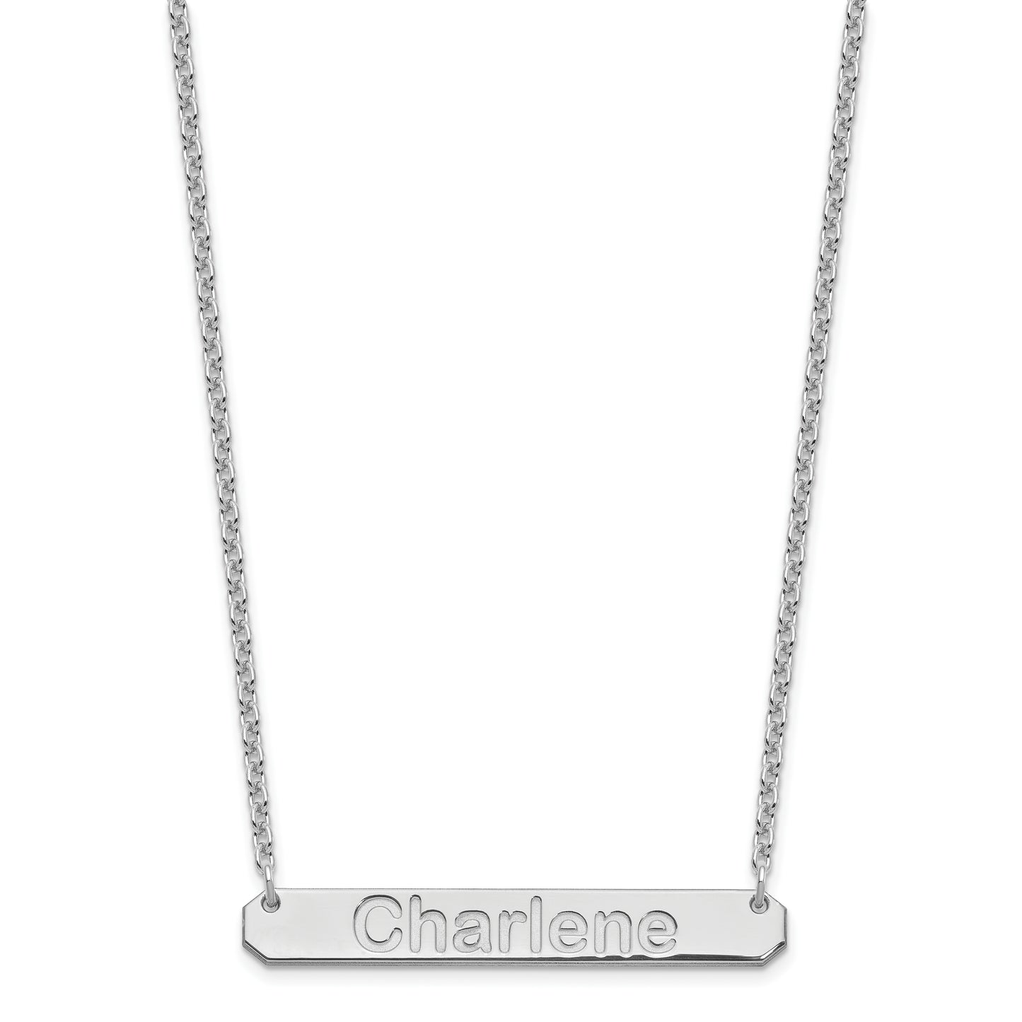 Sterling Silver Rhodium plated Medium Polished Arial Rounded Bar Necklace