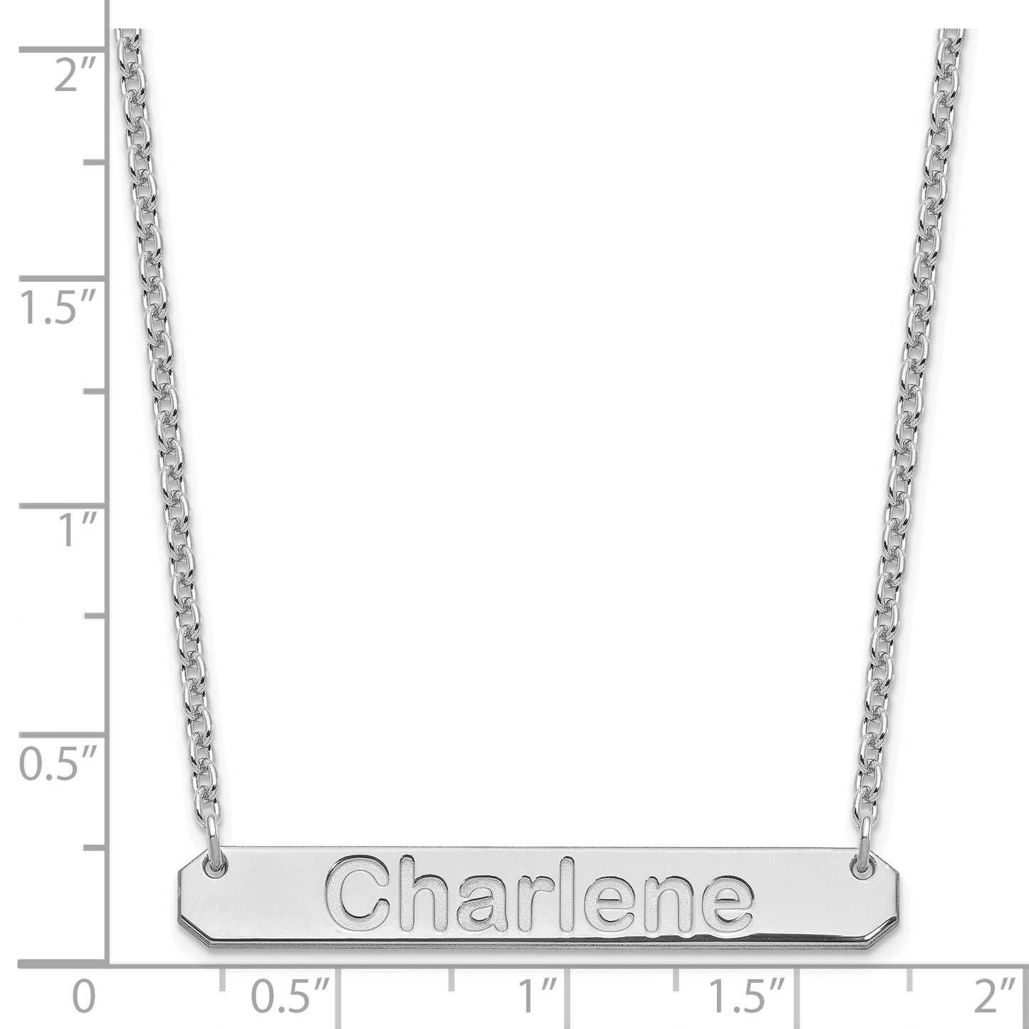 Sterling Silver Rhodium plated Medium Polished Arial Rounded Bar Necklace