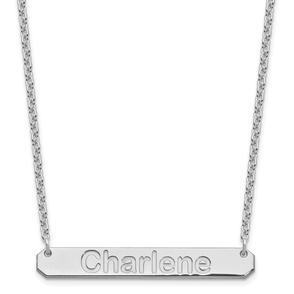 Sterling Silver Rhodium plated Medium Polished Arial Rounded Bar Necklace