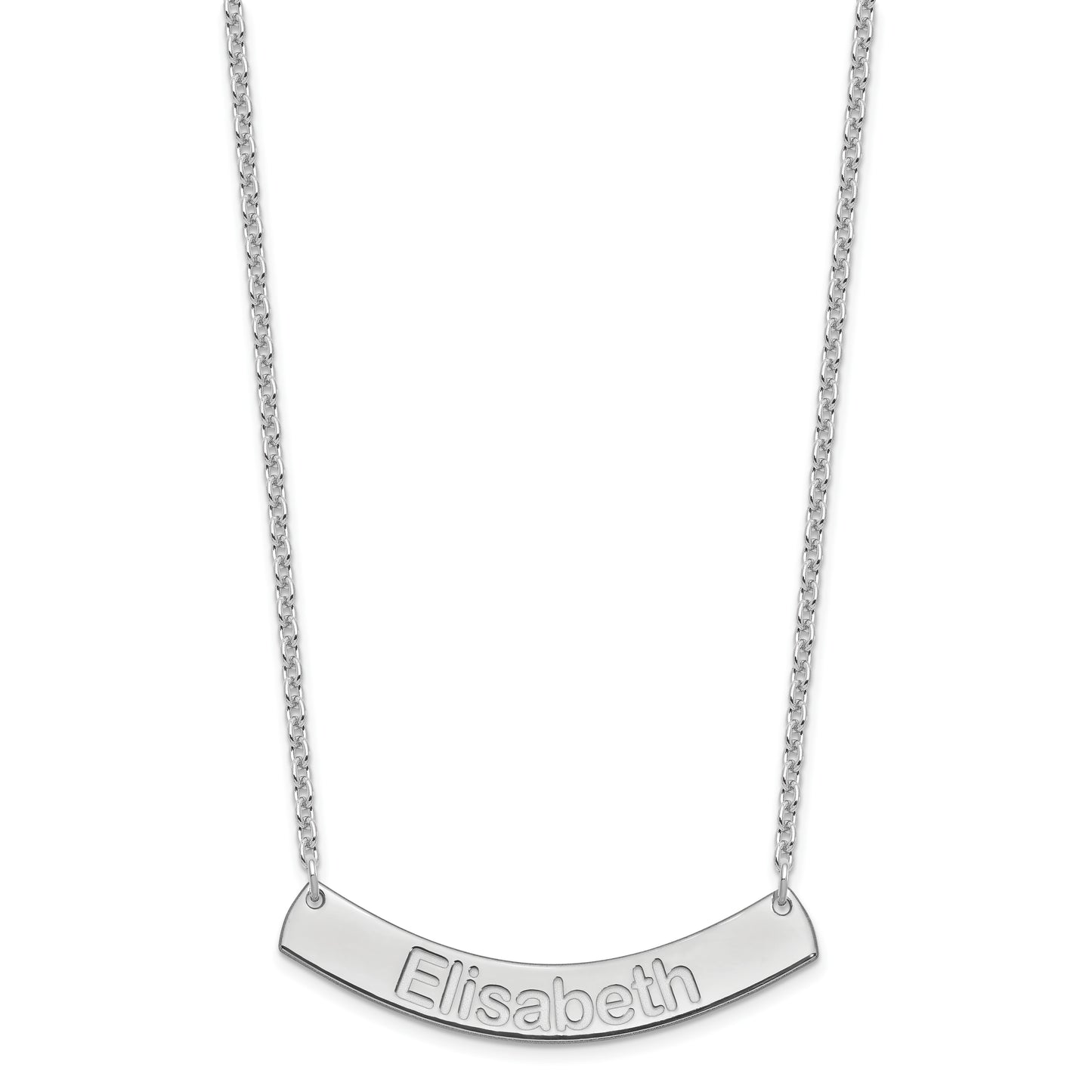 Sterling Silver Rhodium plated Medium Polished Curved Arial Rounded Bar Necklace