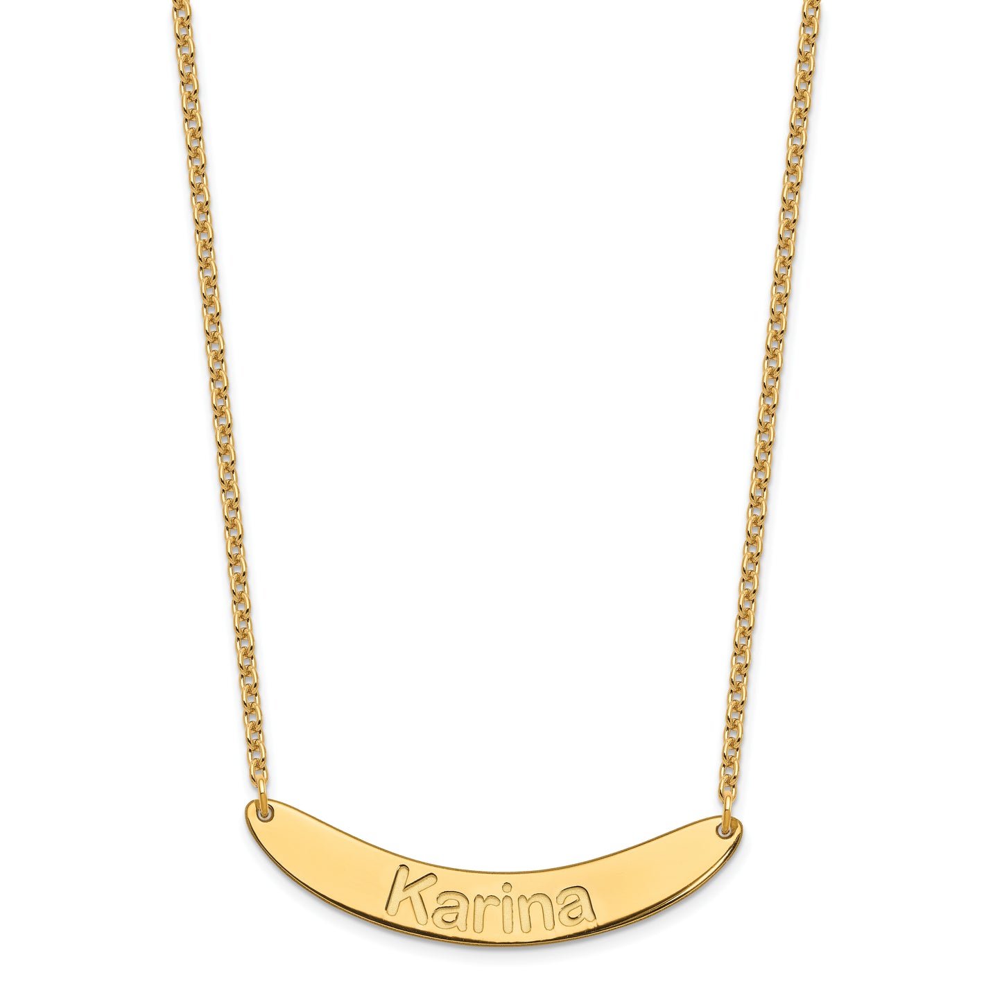 Sterling Silver Gold Plated Medium Polished Curved Arial Rounded Bar Necklace