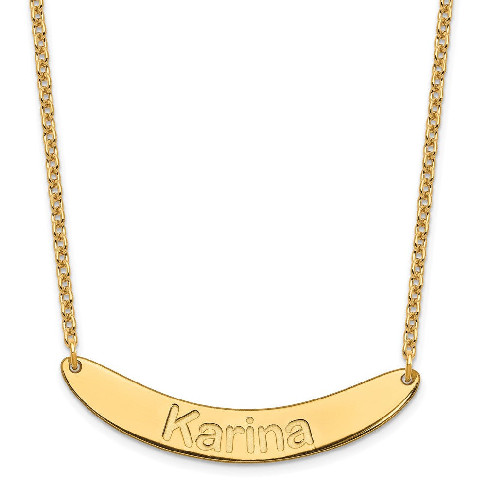 Sterling Silver Gold Plated Medium Polished Curved Arial Rounded Bar Necklace