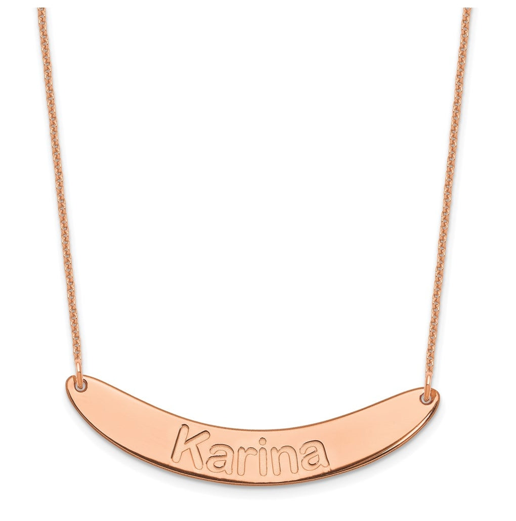 14K Yellow Or White Or Rose Gold Medium ARIAL ROUNDED Curved Bar Necklace – Elegant Jewelry Gift for Birthday, Anniversary, Engagement, Wedding
