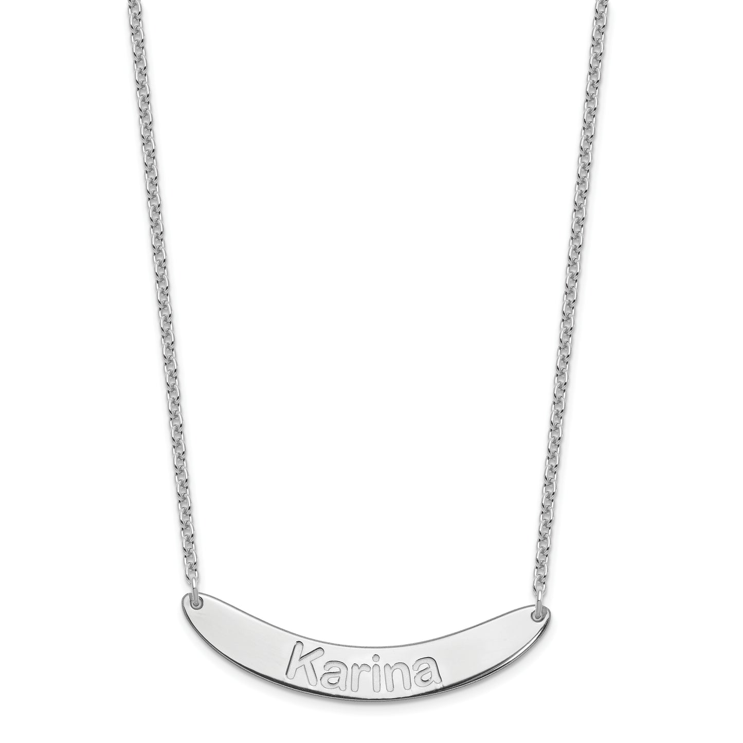 Sterling Silver Rhodium plated Medium Polished Curved Arial Rounded Bar Necklace