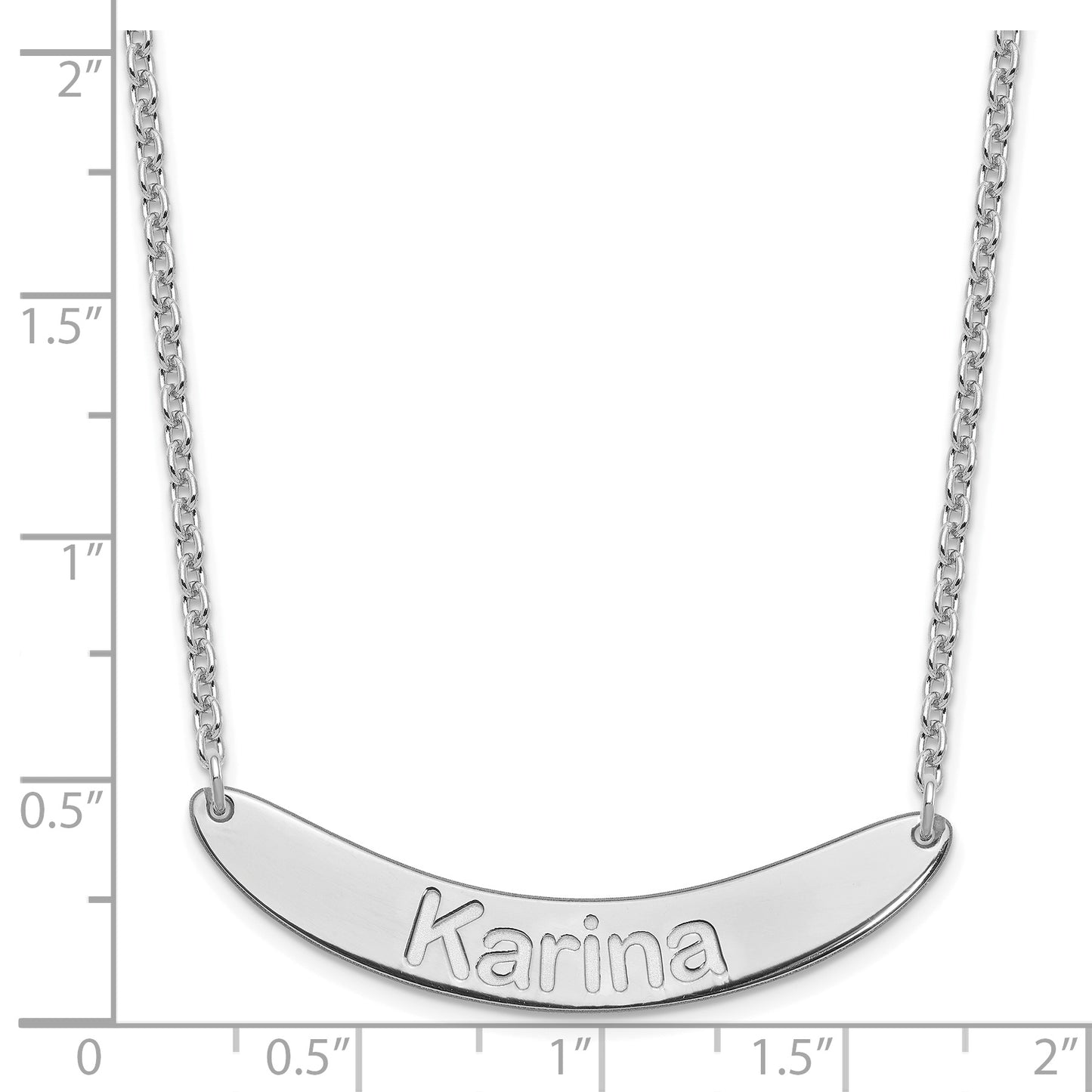 Sterling Silver Rhodium plated Medium Polished Curved Arial Rounded Bar Necklace