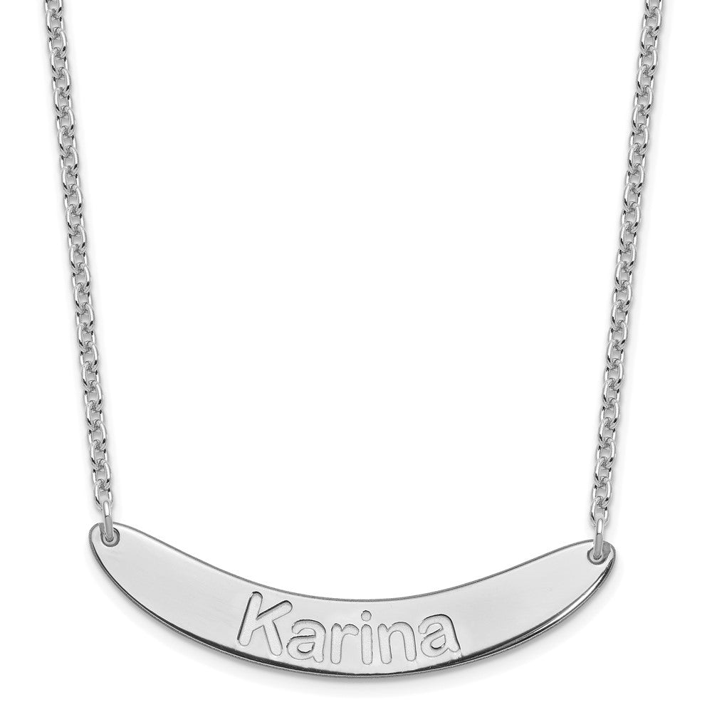 Sterling Silver Rhodium plated Medium Polished Curved Arial Rounded Bar Necklace