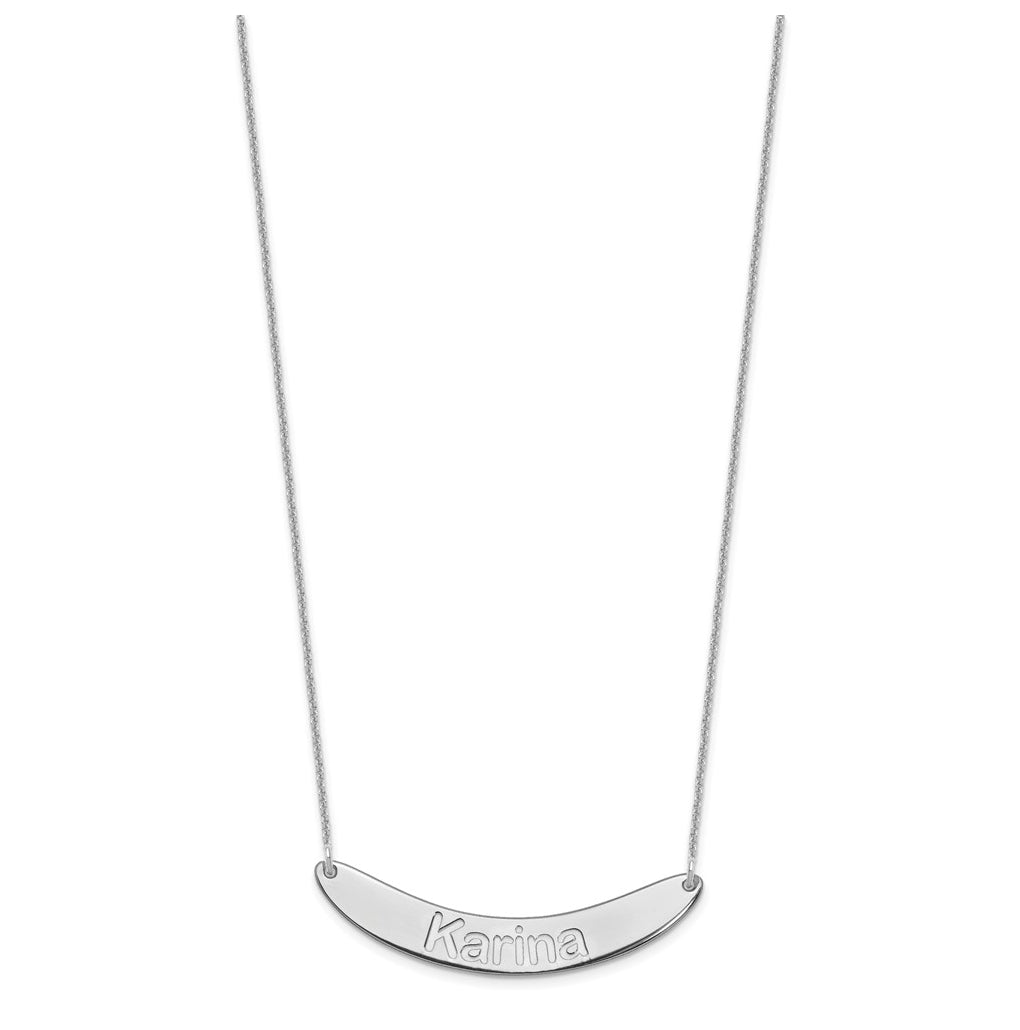 10K Yellow Or White Gold Medium ARIAL ROUNDED Curved Bar Necklace – Elegant Jewelry Gift for Birthday, Anniversary, Engagement, Wedding