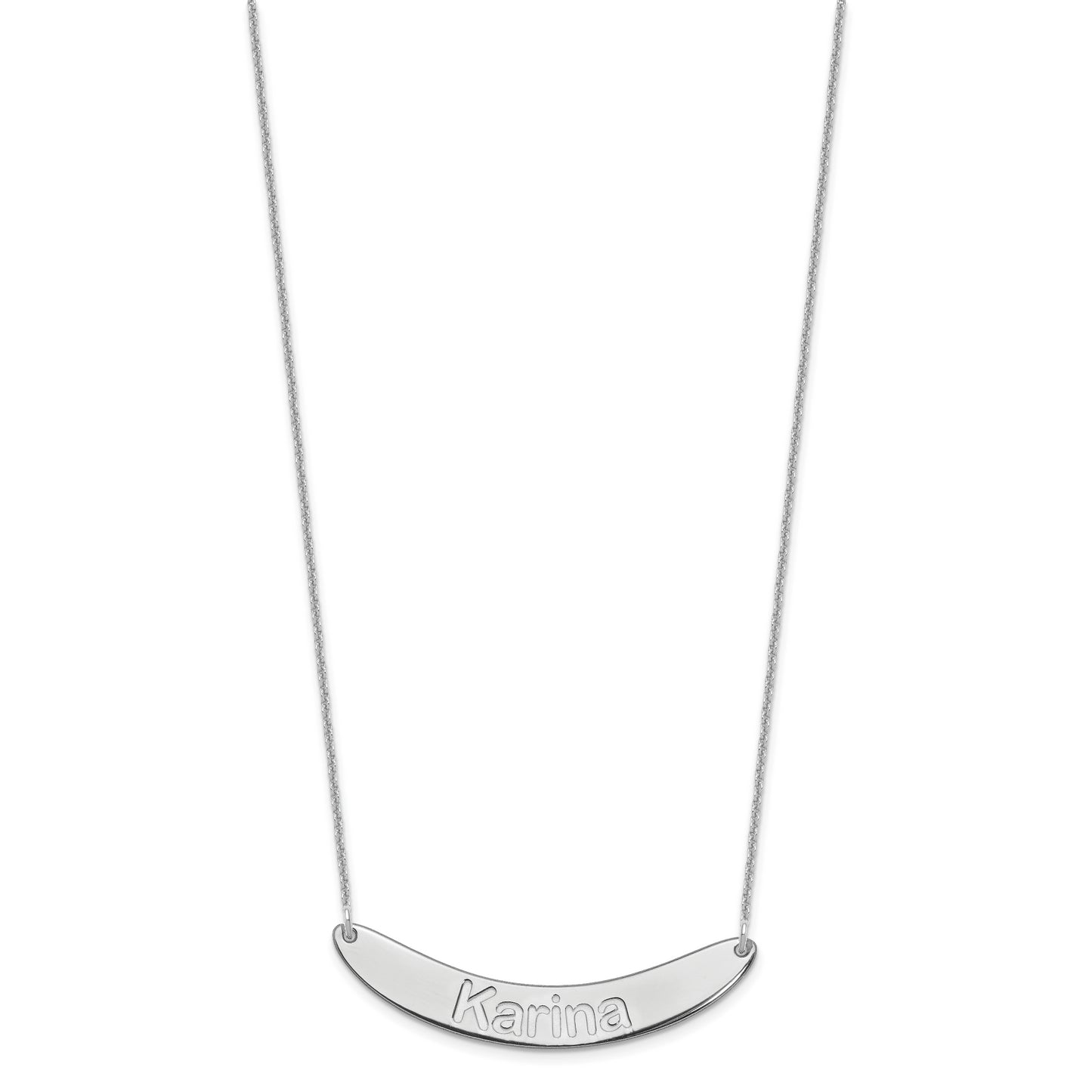 10K White Gold Medium Polished Curved Arial Rounded Bar Necklace