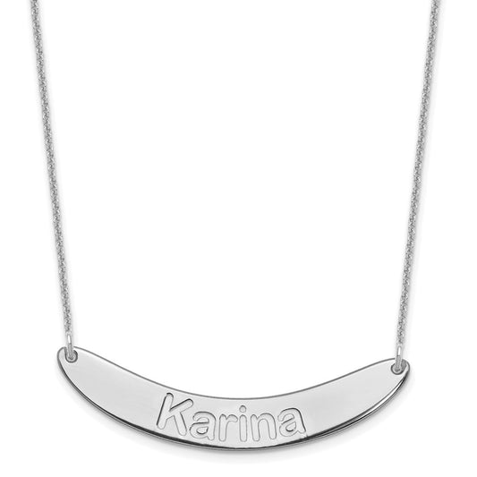 10K White Gold Medium Polished Curved Arial Rounded Bar Necklace