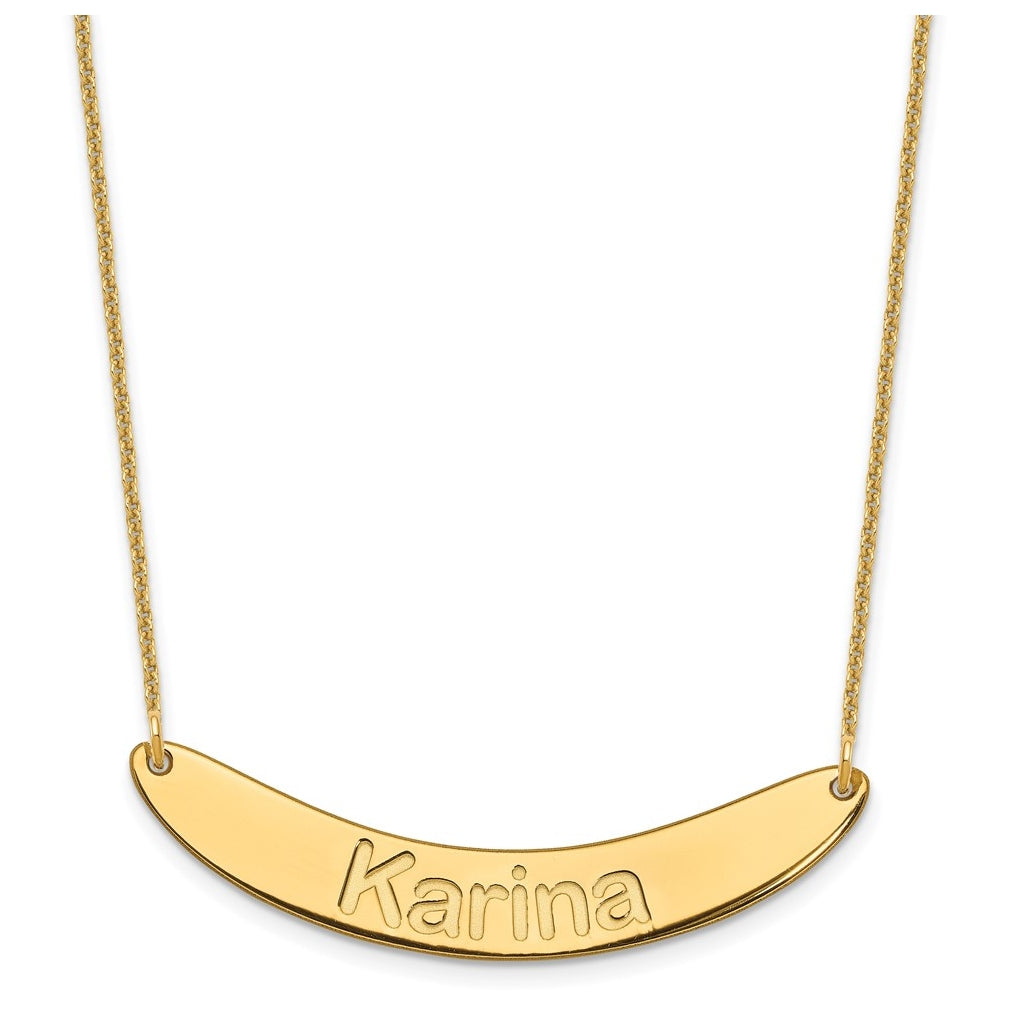 14K Yellow Or White Or Rose Gold Medium ARIAL ROUNDED Curved Bar Necklace – Elegant Jewelry Gift for Birthday, Anniversary, Engagement, Wedding