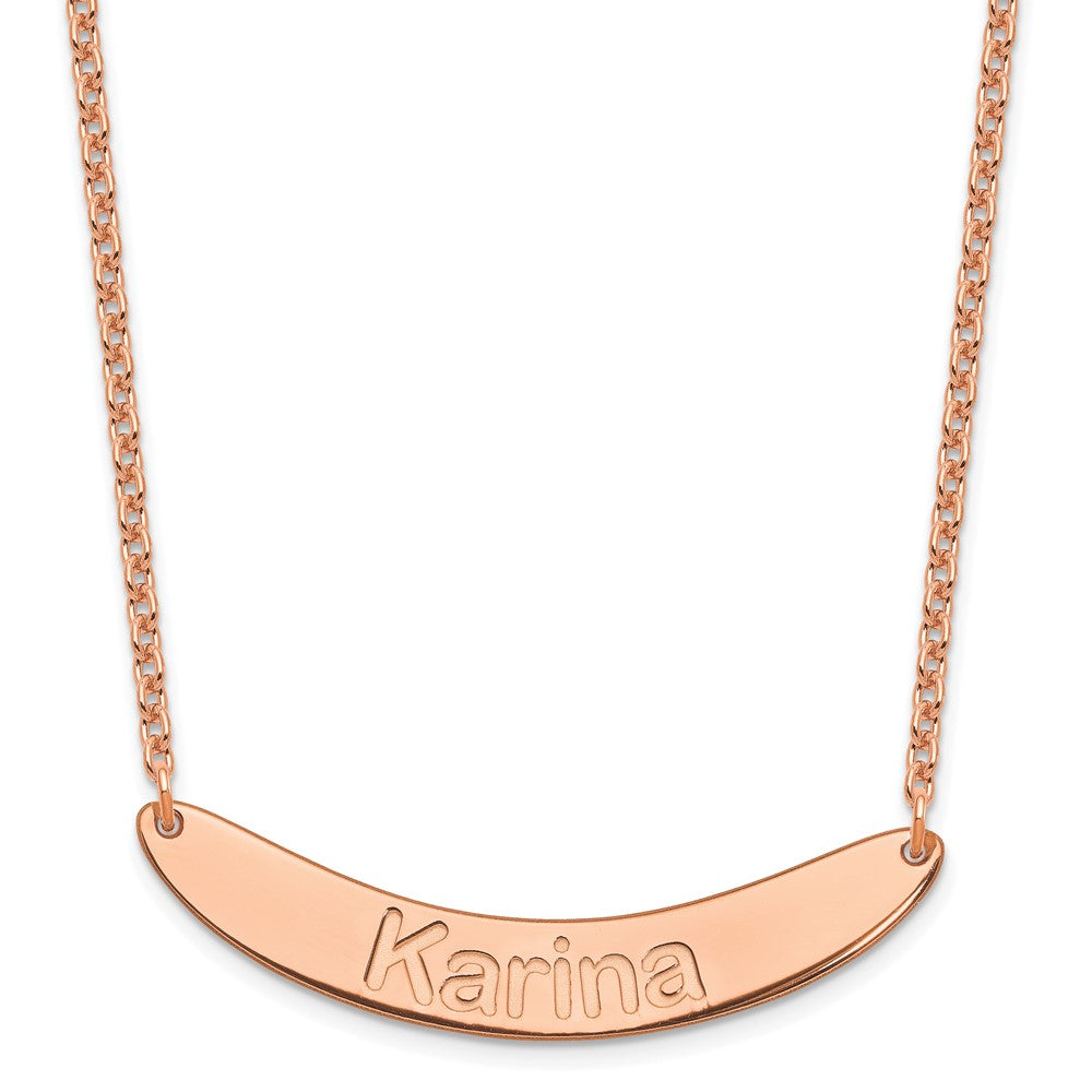 Sterling Silver Rose Gold plated Medium Polished Curved Arial Rounded Bar Necklace