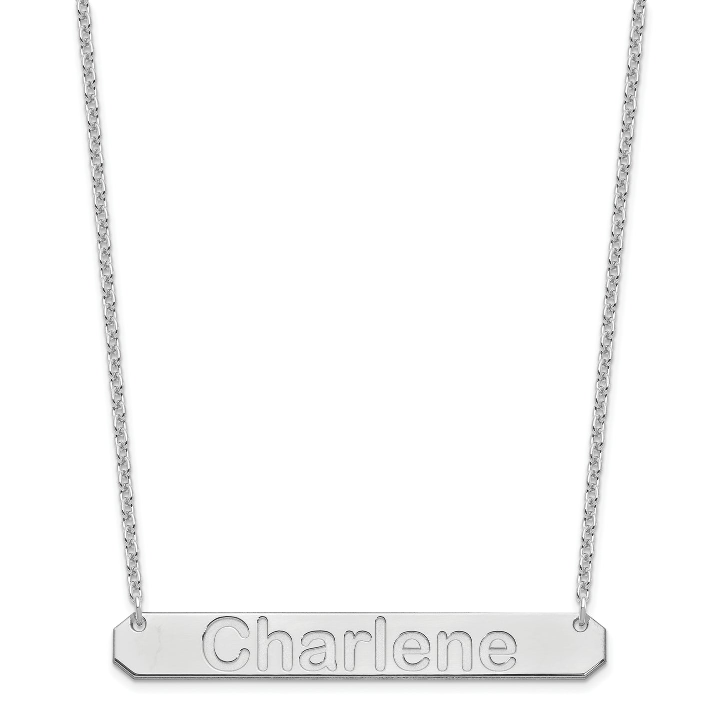 Sterling Silver Rhodium plated Large Polished Arial Rounded Bar Necklace
