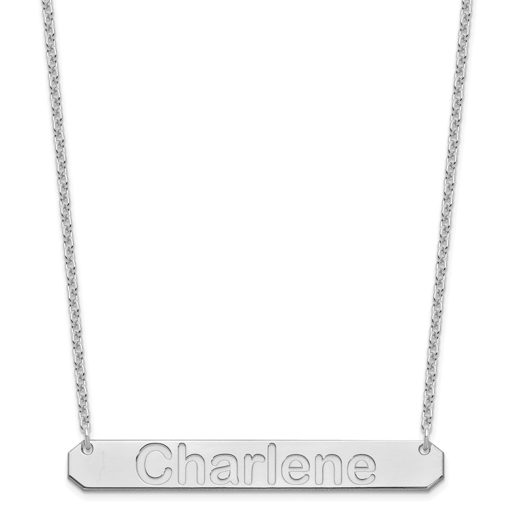 Sterling Silver Rhodium plated Large Polished Arial Rounded Bar Necklace