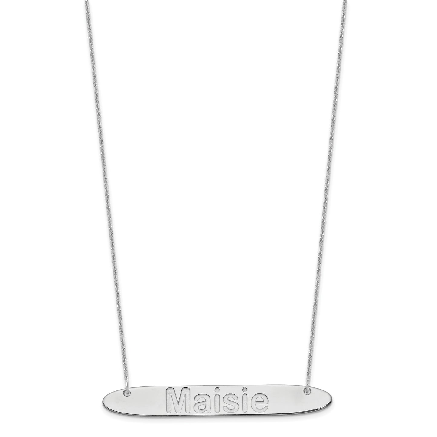 10K White Gold Large Polished Oblong Arial Rounded Bar Necklace