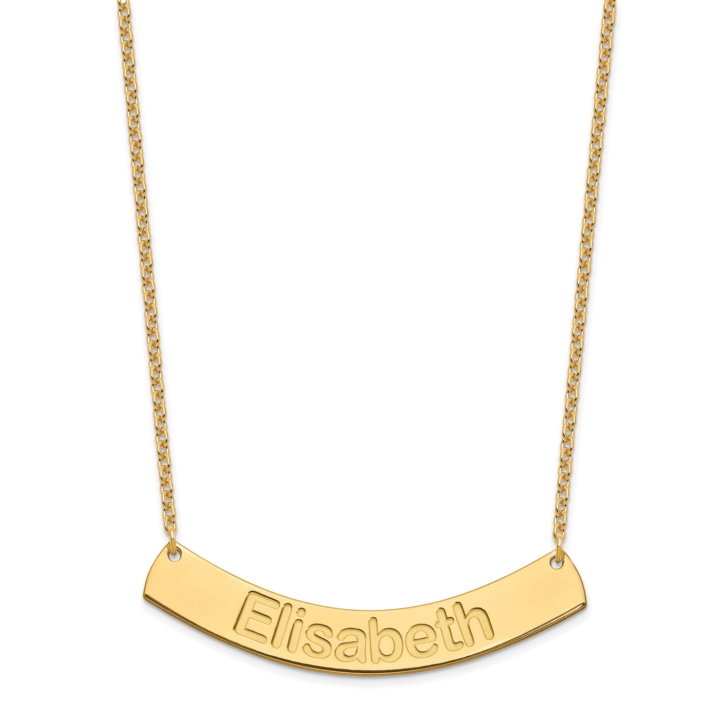 Sterling Silver Gold Plated Large Polished Curved Arial Rounded Bar Necklace