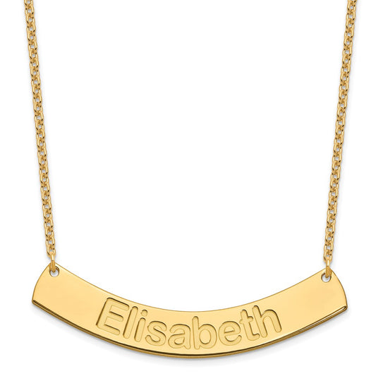 Sterling Silver Gold Plated Large Polished Curved Arial Rounded Bar Necklace
