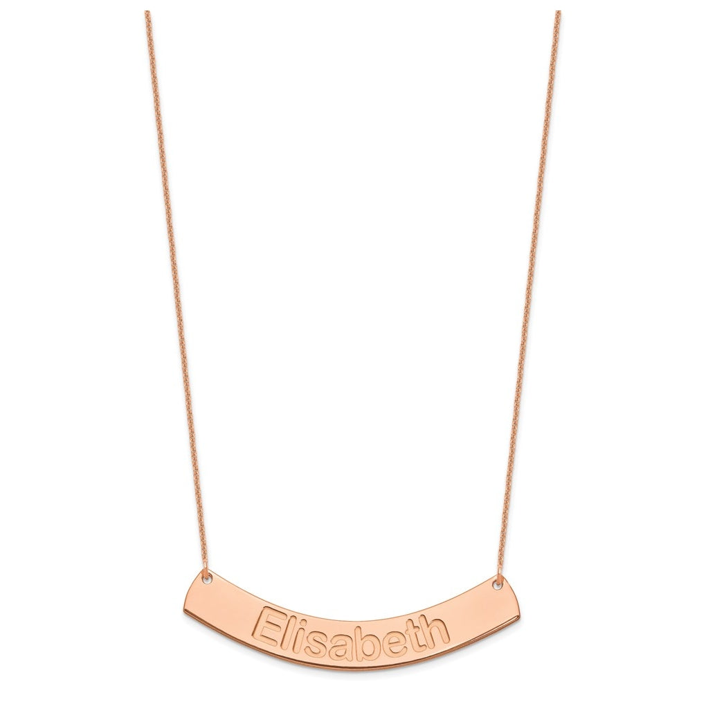 14K Yellow Or White Or Rose Gold Large ARIAL ROUNDED Curved Bar Necklace – Elegant Jewelry Gift for Birthday, Anniversary, Engagement, Wedding