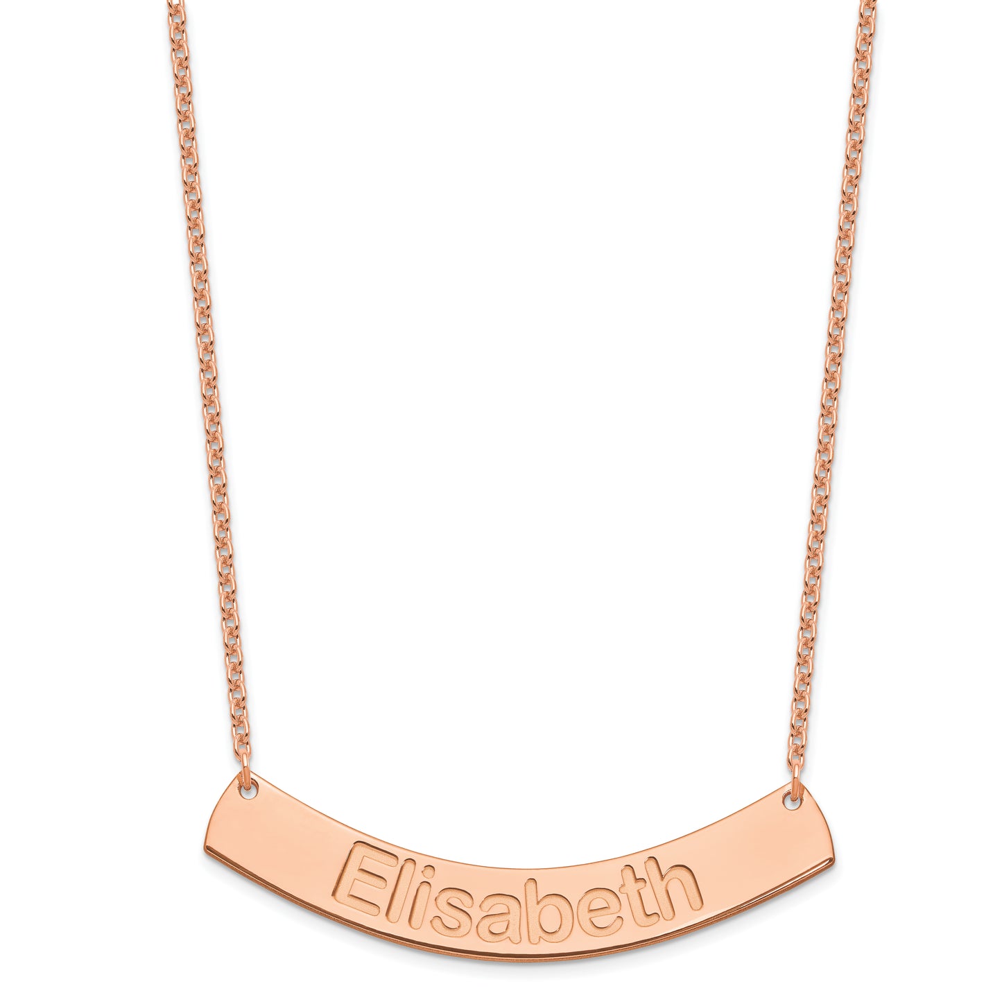 Sterling Silver Rose Gold plated Large Polished Curved Arial Rounded Bar Necklace
