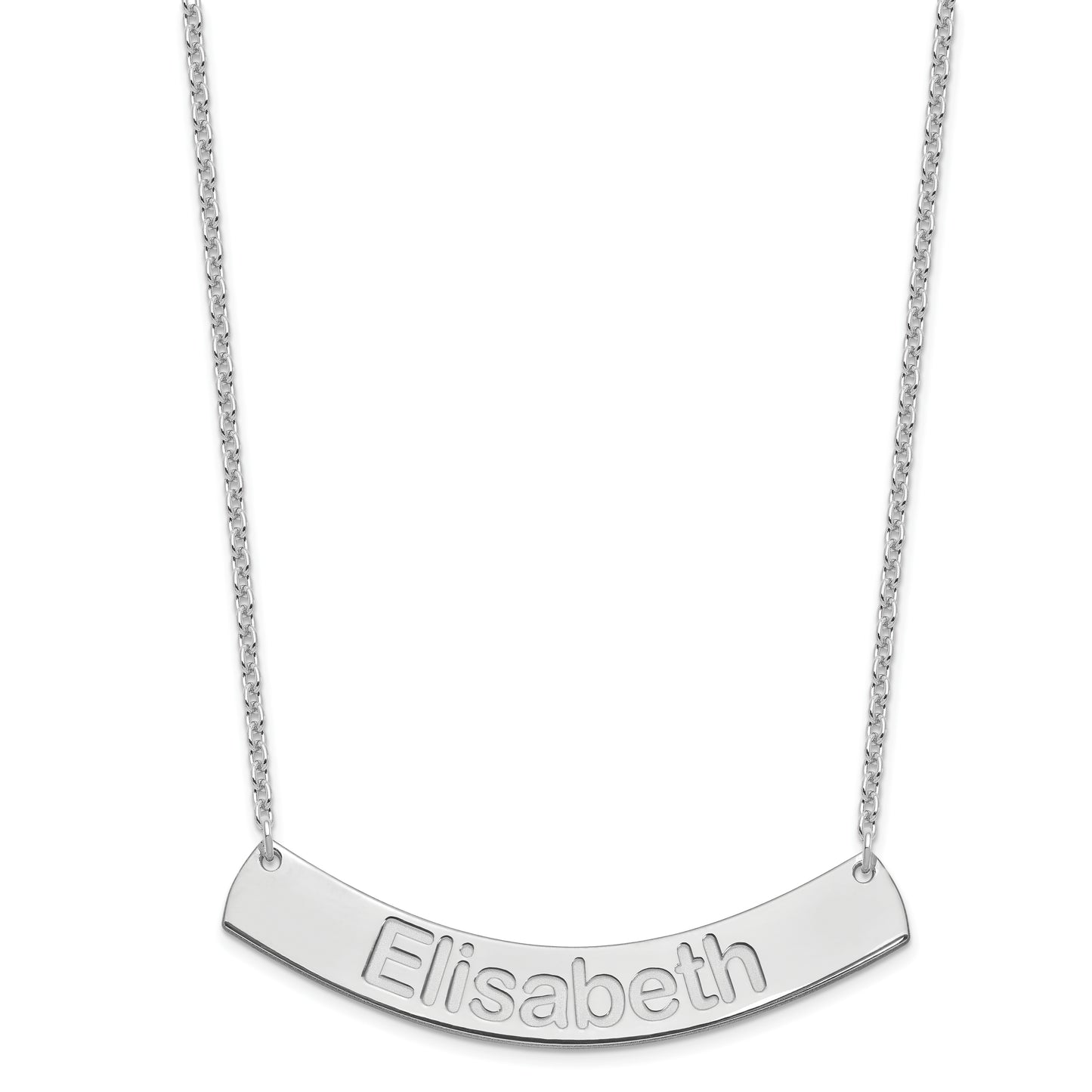 Sterling Silver Rhodium plated Large Polished Curved Arial Rounded Bar Necklace