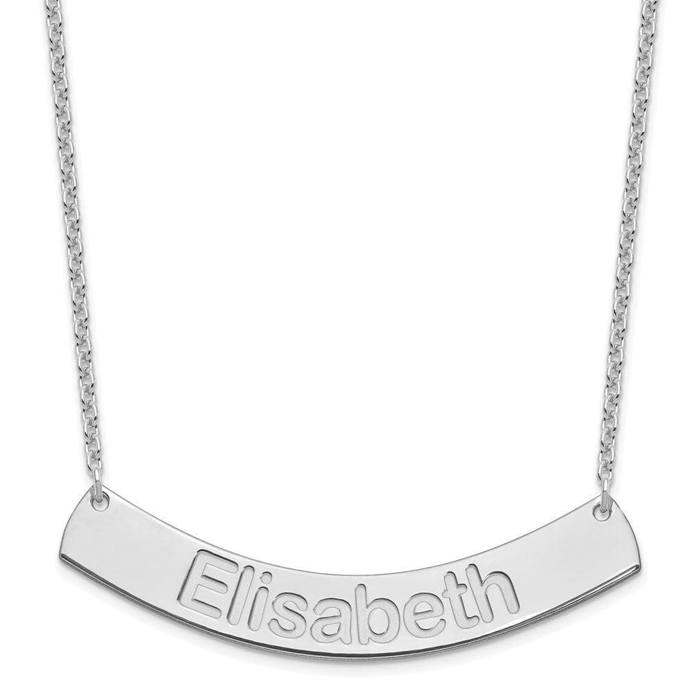 Sterling Silver Rhodium plated Large Polished Curved Arial Rounded Bar Necklace