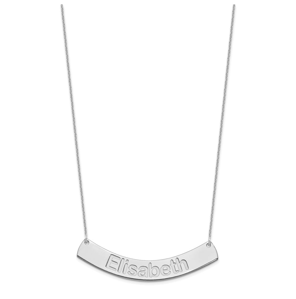 10k White Gold Large ARIAL ROUNDED Curved Bar Necklace – Elegant Jewelry Gift for Birthday, Anniversary, Engagement, Wedding
