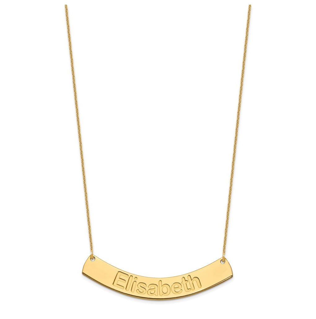 14K Yellow Or White Or Rose Gold Large ARIAL ROUNDED Curved Bar Necklace – Elegant Jewelry Gift for Birthday, Anniversary, Engagement, Wedding