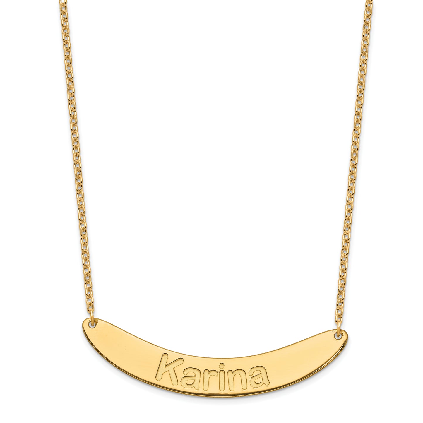 Sterling Silver Gold Plated Large Polished Curved Arial Rounded Bar Necklace