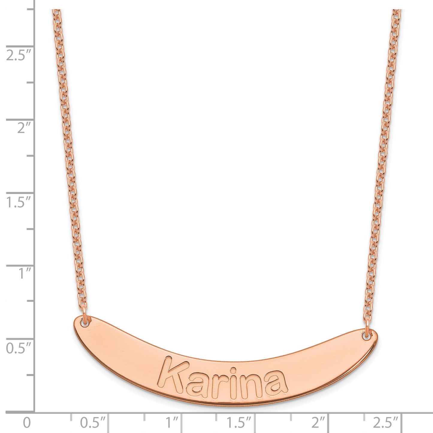Sterling Silver Rose Gold plated Large Polished Curved Arial Rounded Bar Necklace