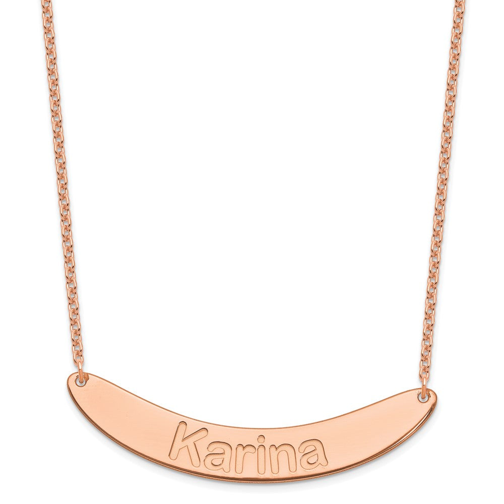 Sterling Silver Rose Gold plated Large Polished Curved Arial Rounded Bar Necklace