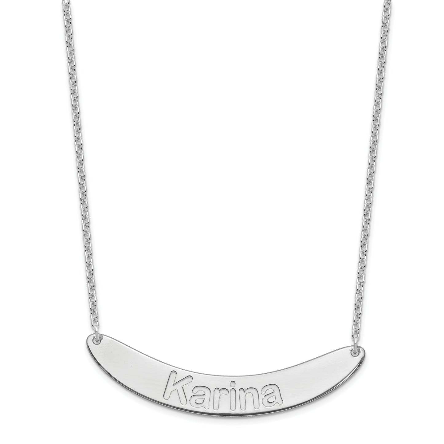 Sterling Silver Rhodium plated Large Polished Curved Arial Rounded Bar Necklace